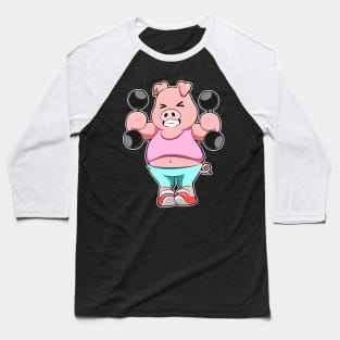 Pig at Bodybuilding with Dumbbells Baseball T-Shirt